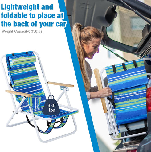 Backpack 4 Backpack Beach Chairs for Adults,Folding Beach Chair, Position Portable Foldable Camping Chair with Headrest