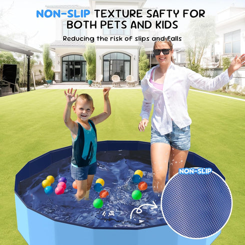 47'' Foldable Dog Pet Bath Pool, Heavy Duty Non-Slip Kiddie Pool, Plastic Pet Wading Pool for Puppy Small Medium Large