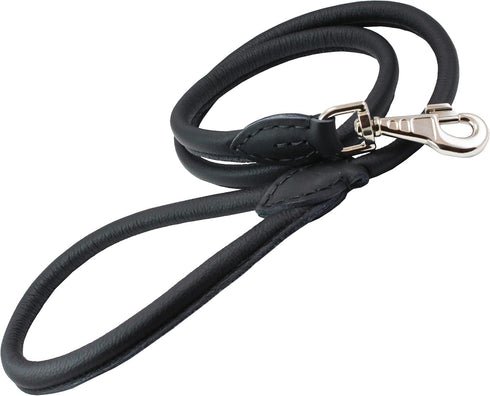 Dogs My Love 4ft Long Round Genuine Rolled Leather Dog Leash, Black, Large: 1/2"