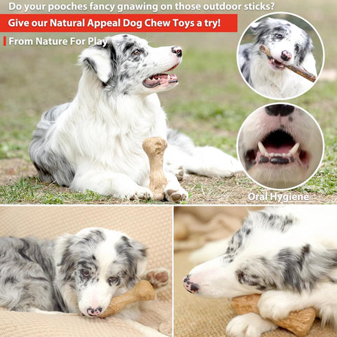 Dog Chew Toys Pine Wood and Nylon, Tough Toys for Aggressive Chewers, Real Bacon Indestructible Toys to Keep Them Busy