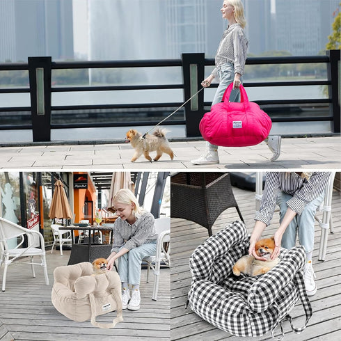 Portable Dog Car Seat for Small Dogs, Easy Installation Fashionable Pet Carrier Bag with Large Pockets, Machine Washable