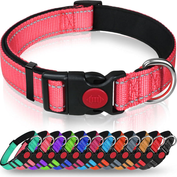 Taglory Reflective Dog Collar - Safety Locking Buckle, Adjustable Nylon Collars for Medium Dogs, Baby Pink, M