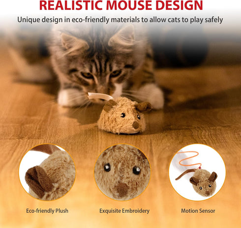 Gigwi Interactive Cat Toy Mouse, Automatic Moving Electronic Cat Toys with Furry Tail, Squeaky Toys for Kittens
