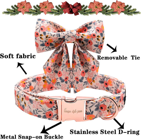 Unique style paws Dog Collar with Tie Adjustable Pink Bowtie Puppy Collars for Small Medium Large Dogs and Cats-M