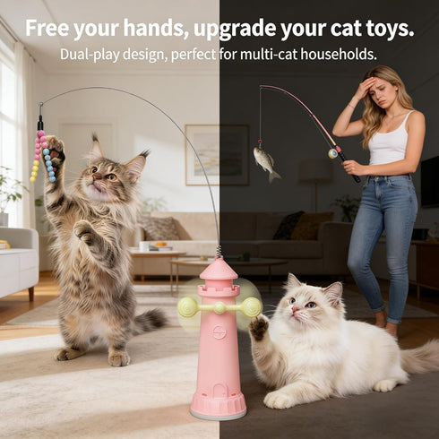 2 Interactive Cat Toy for Indoor Cats, Suction Cup Cat Wand Toy with Play Modes, Self-Play Enrichment Cat Toy, Enhanced