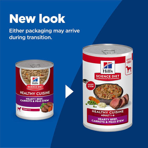1-6 12.5 oz. 12-Pack Hill's Science Diet Adult Healthy Cuisine Wet Dog Food, Braised Beef, Carrots, & Peas Stew, Cans