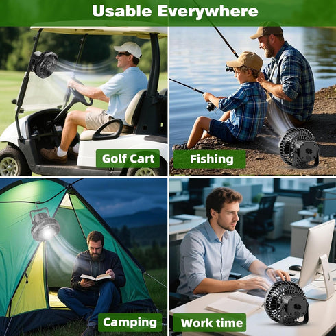 10400 24 1PC Roykaw Golf Cart Fan mAh Rechargeable Battery Powered, Hrs Work Portable Fan with LED Light for Nighttime