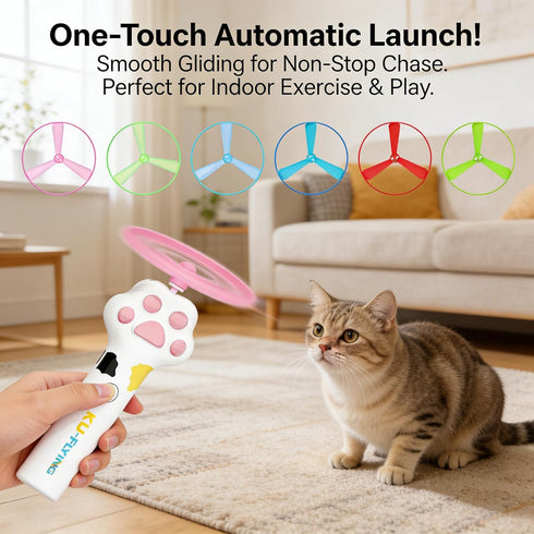 Orebog 10 Cat Fetch Toy Launcher,Flying Disc Launcher Toy Rechargeable with Flying Discs,Flying Cat Toy Disc Launcher