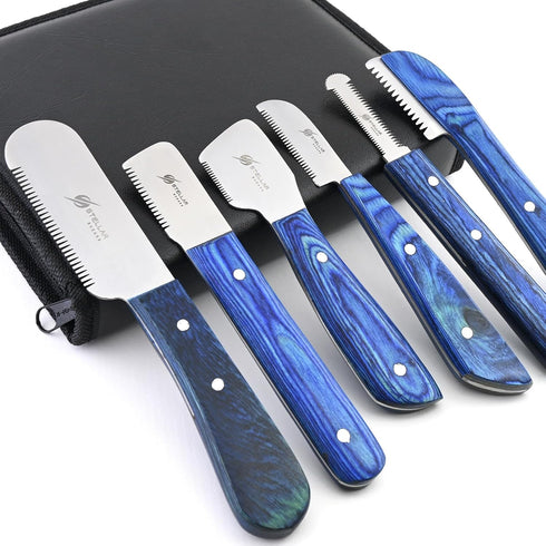 Stellar Shears Set 6-Piece Dog Grooming Stripping Knife Stainless Steel Hand Stripping Tools with Wooden Handles