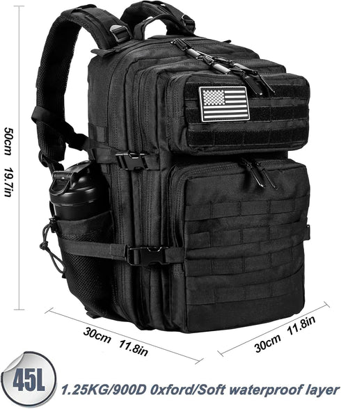 LHI 45L Military Tactical Backpack for Men and Women, Army 3 Days Assault Pack with Molle System
