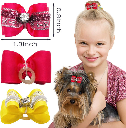 PET SHOW 20pcs/10pairs Bling Small Dogs Hair Bows with Rubber Bands for Grooming Accessories