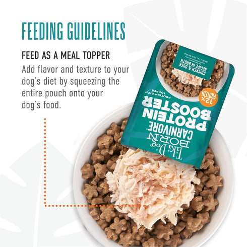 Tiki Dog Born Carnivore Protein Booster Dog Food Topper, Chicken and Duck Recipe, 2.1 oz. Pouch (12 Count)