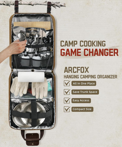 Holder,15L ARCFOX Hanging Camp Kitchen Organizer with Towel Paper Camping Organizer with Multi Pockets,Large Capacity