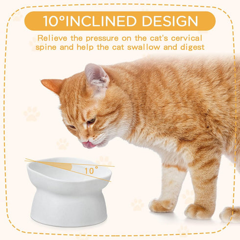 4 Pieces Plastic Tilted Elevated Cat Bowls, White Raised Cat Food & Water Bowls for Flat Faced Cats