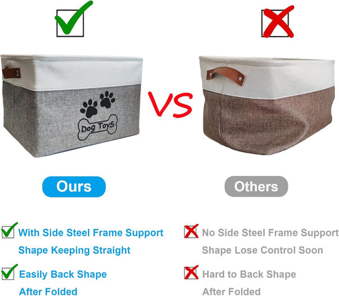 Dog Toy Basket | Collapsible Toy Box with Handles | Foldable Dog Toy Bin for Pet Accessories