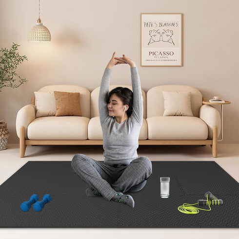 Signature Fitness Puzzle Exercise Mat with EVA Foam Interlocking Tiles for Home Gym