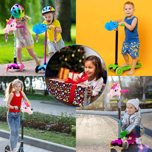 Kids Scooter Accessories for T-Bar Handle Scooter/Bike - Unicorn Dinosaur Head Decoration with Streamers