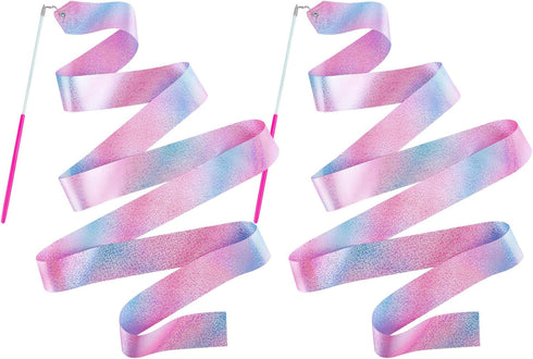 HiUnicorn 2PCS Sparkly Dance Ribbon for Kids Girls Princess Mermaid Ballet Ballerina Gymnastics
