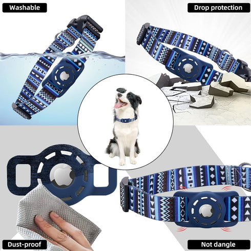 AirTag Dog Collar, Polyester Pet Cat Puppy Collar with Silicone Holder for Small, Medium, Large, and Extra Large Dogs,