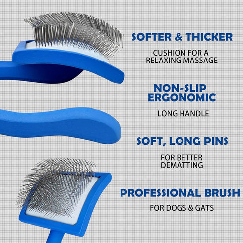 Krobalina Set 5-Piece Dog Grooming Brush Kit for Medium & Long-Haired Dogs | Includes Long Pin Brush, Flea Comb, Bath