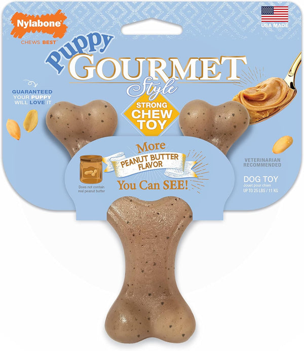 Nylabone Dog, Puppy Gourmet Style Strong Chew Toy, Wishbone Peanut Butter Small/Regular (1 Count)