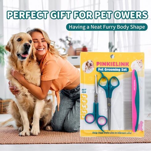 Trimming, (Set 3) Professional Pet Grooming Kit, Stainless Steel Dog & Cat Grooming Shears with Rounded Tip Blades