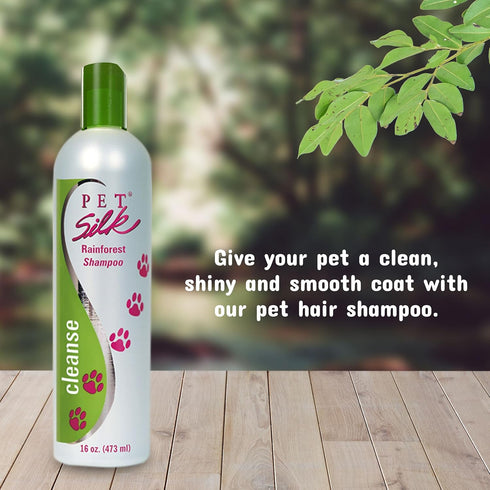 Pet Silk Rainforest Clean Scent Shampoo, 16oz, Long-Lasting Fragrance for Dogs & Cats, Gentle & Safe