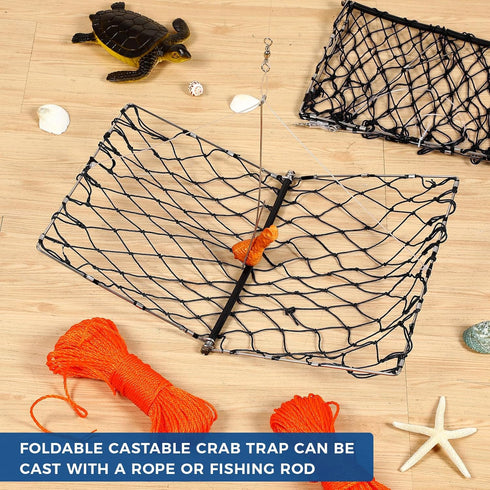 2 Set Windyun Foldable Crab Trap with Bait Clip and Orange Braided Line Crab Trap Crabjaw Crab Snare Crab Nets