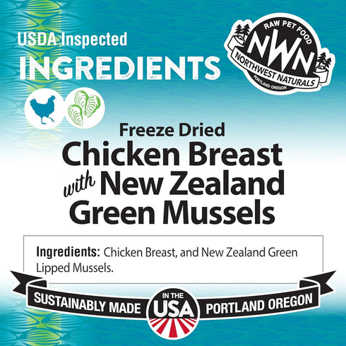 Northwest Naturals Freeze-Dried Chicken Breast with Green Lipped Mussels, Functional Topper for Dogs and Cats, 5 Oz