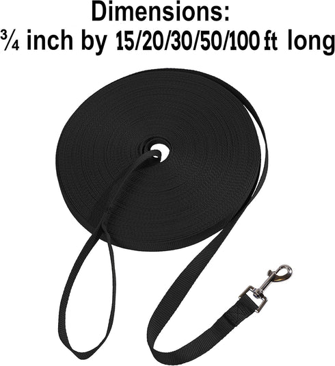 Hi Kiss Dog/Puppy Agility Lead Leash - 15ft, 20ft, 30ft, 50ft, 100ft, Black for Training & Play