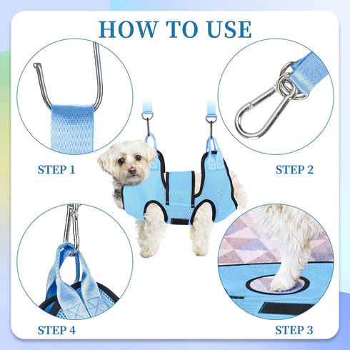 Dog Grooming Hammock for Nail Trimming, Pet Hammock for Small Dogs with Security Strap, Clippers, Nail File, and Comb