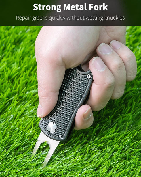 GreenHaven 2-6 Pack Golf Divot Repair Tool - Foldable Metal Tool with Magnetic Putt Alignment Marker