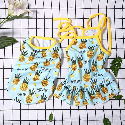 Pet Clothes, Summer Fruit Dog T-Shirt & Skirt Dress for Small Dogs & Cats (M-Back Length 30cm, Pineapple)