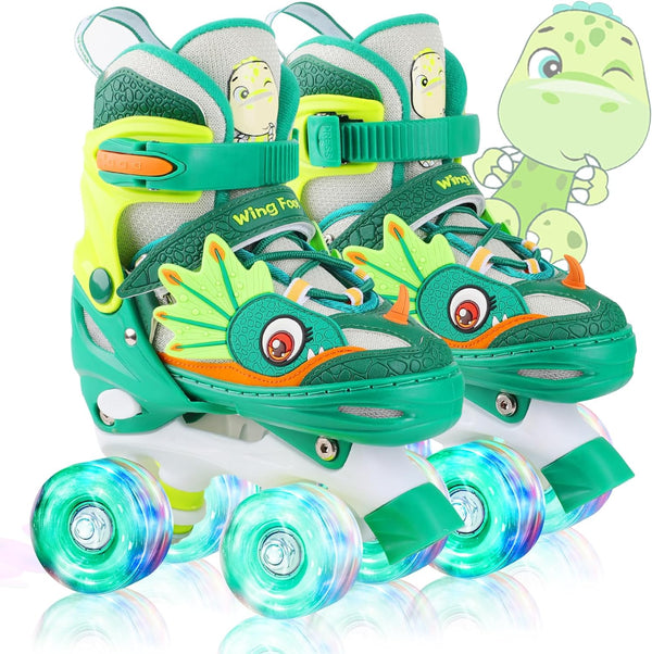 Dino Kids Toddler Roller Skates for Boys Girls,WESKIFAN Dinosaur Quad Skating Shoes