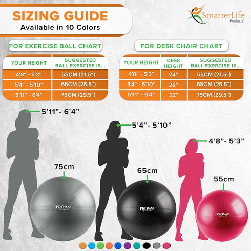 SmarterLife PRO MAX Exercise Ball Yoga, Stability & Balance Trainer for Core Workouts, Fitness, Physical Therapy