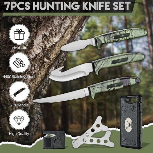 Purple Dragon Hunting Knife Set, Deer Hunting Gear Butcher Game Processor Field Dressing Kit