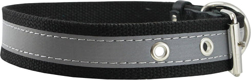 Reflective Dog Collar, Cotton Web/Leather, 18" Long, 3/4" Wide, Fits 12"-16" Neck, Poodle, Spaniel