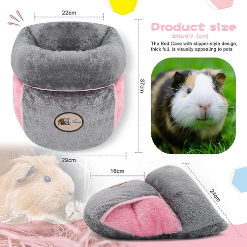 YUEPET Cozy Guinea Pig Bed Cuddle Cave, Warm Fleece Bedding Cushion Nest for Small Animals, Grey