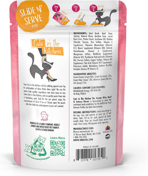 Weruva Cats in The Kitchen Paté, The Karate Kitty with Beef & Salmon, 3oz Pouch (Pack of 12)