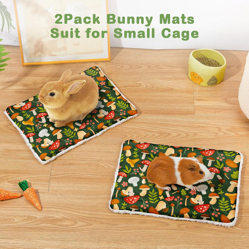 2Pcs Glittme Bunny Bed Rabbit Bed for Indoor Cage Soft Guinea Pig Bed Fleece Mat Pad Warm Small Animal Bedding