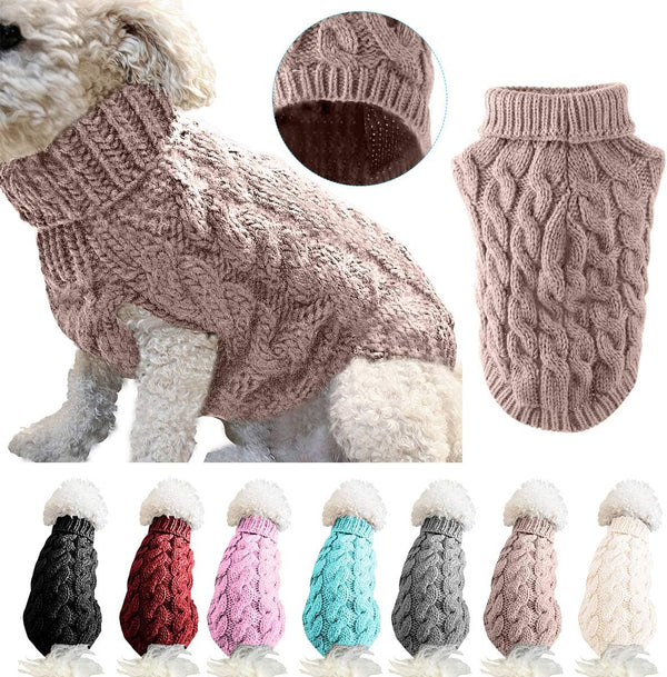 Pet Dog Turtleneck Knitting Sweater Coat - Winter Warmer Thickening Pullover Knitwear for Small Medium Large Dogs (L,
