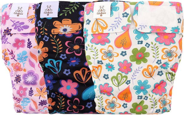 CuteBone Washable Dog Diapers, Female 3 Pack Puppy Training Pants for Docked-Tail Dogs WWD19L