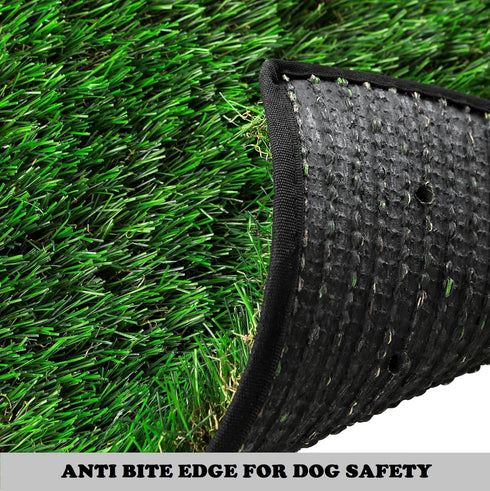 HQ4us 23" 16" 2Artificial Hemmed Dog Grass Pad with Tray Small x Dog Litter Box Toilet for Puppy (No Grate) with Grass