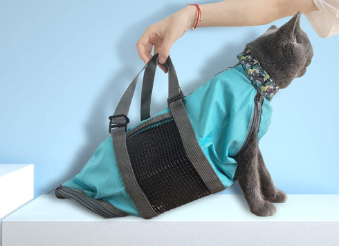 Cinf Cat Nail Clipping Cleaning Grooming Restraint Bag, No Scratching for Bathing, Nail Trimming, Examining (Blue, M)