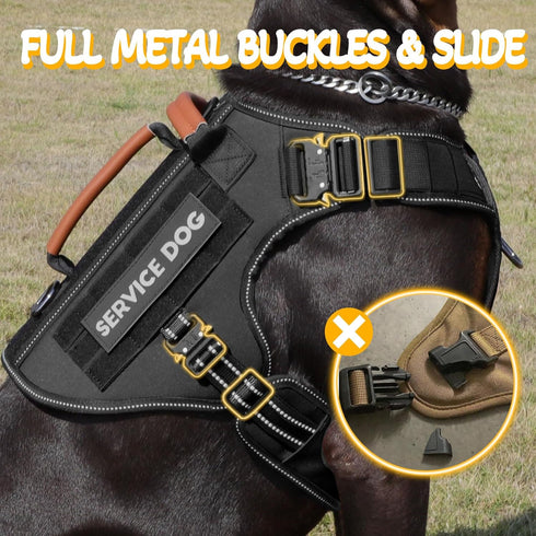 Service Dog Vest - HEYCAHVA Tactical Harness with Full Metal Buckles for Large Medium Dogs, Reflective No Pull