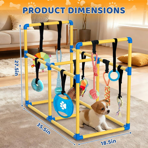 10 (Yellow,33.5 28.5 19.6 inch) Puppy Play Gym Large & Hanging Toys Indoor Play Gym Interactive Dog Toys for Boredom