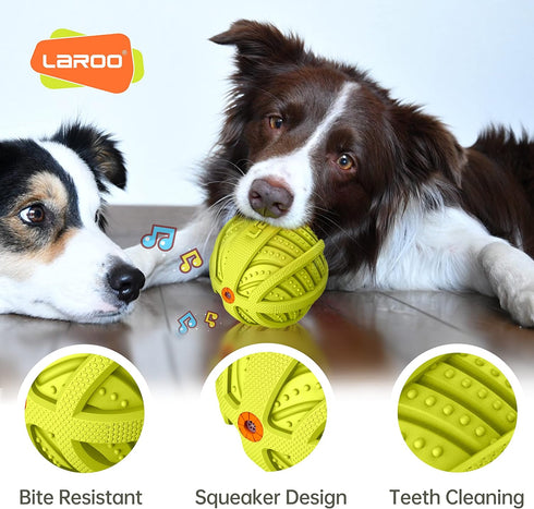 LaRoo Durable Natural Rubber Squeaky Dog Ball Toy, Teeth Cleaning Chew Toy for Medium and Large Dogs (9CM Green)