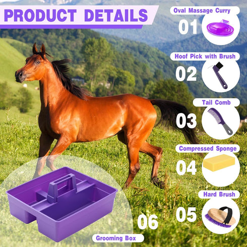 6-Piece Set Abbylike Horse Grooming Kit with Tote Bag, Horse Care with Brush, Comb & Hoof Pick, Portable Grooming