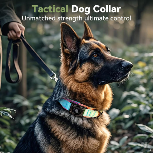 2026 Upgrade Waterproof AirTag Dog Collar, Military Tactical Dog Collar with AirTag Holder, Comfortable Control Handle