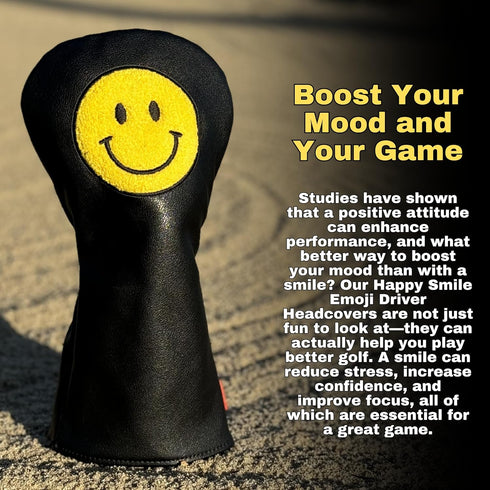 Funny Happy Smile Emoji Driver Headcovers | Smiley Face Club Covers with Rubber Magnet for Secure Positioning